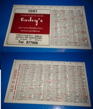 Calendario tascabile cartoncino plastificato 1981 Pubblicità CADEY'S Saponi dep.