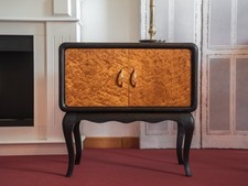 Mobiletto tardo art decò legno tre colori piano vetro nero