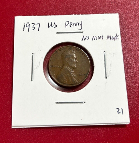 1937 penny moneta senza - 1937, us