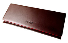 FENDI italy  custodia per occhiali da sole triangolo  pelle marrone bordi rossi