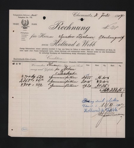 Chemnitz fattura 1907 - 1907,, fili