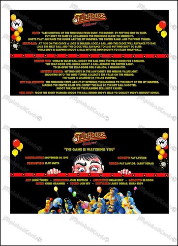 Williams funhouse 1990 - funhouse, cartes