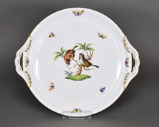 Herend Rothschild piatto torta rotondo manico uccello insetto porcellana porcellana
