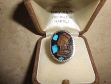 Anello Navajo in argento nativi americani con pietre preziose in oro indiano datato 1902