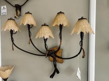 Lune Applique da Parete a 5 Luci Stile Rustico Ferro Battuto e Paralumi Ambra | 