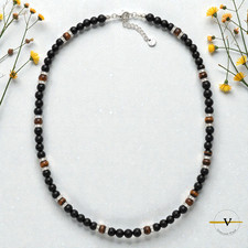COLLANA UOMO DONNA OSSIDIANA NERA OCCHIO DI TIGRE PIETRE DURE NATURALI ACCIAIO