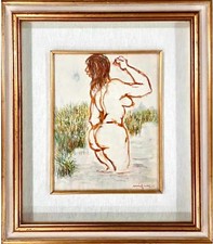 Migneco Giuseppe China Colorata cm 28x22 Donna Allo Stagno