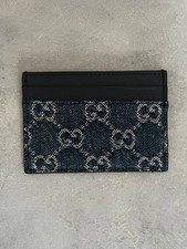 Gucci Portacarte in Denim GG con Dettagli in Pelle Blu nuovo senza etichette