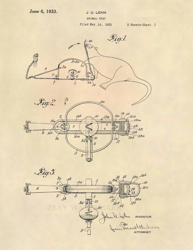 Vintage animal trap patent - vintage,
