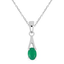 0,72 Carati Pendente In Onice Verde Collana In Argento 925 Pietra Preziosa Verde