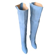 Stivali sopra il ginocchio Mia Piu Senza blu pallido stiletto scamosciato -UK taglia 6 EU 39