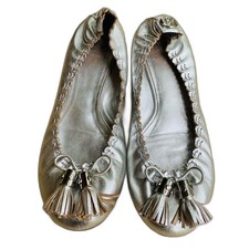 Ballerine Tory Burch Reese in pelle argento metallizzato con nappe taglia 7