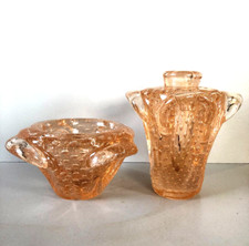 COPPIA VASO VETRO MURANO SOFFIATO BULICANTE TRASPARENTE BAROVIER & TOSO ANNI '40