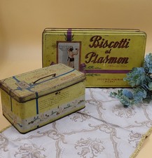 Coppia di scatole in latta vintage Plasmon