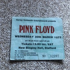 PINK FLOYD Ticket  Bingley Hall Stafford 30/03/77 #12297 Animals tour