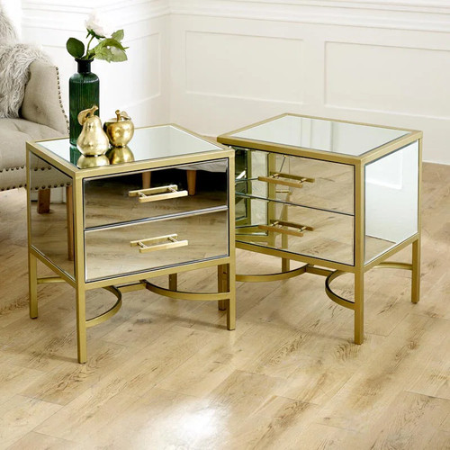 Coppia comodini specchiati oro