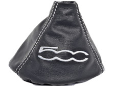 Cuffia cambio adatta a Fiat 500 in vera pelle nera ricamo personalizzato bianco