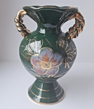 VASO in ceramica - verde e oro - motivo floreale - VINTAGE