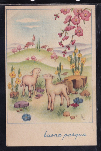 Cartolina buona pasqua agnelli - buona,