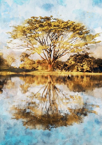 Reflected tree lake - reflected, a