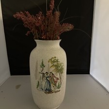 Vaso vintage dipinto a mano in Italia firmato corteggiamento fiori coppia 5x12 panna nasc
