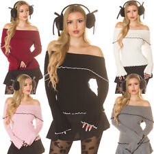 Maglia donna maniche lunghe spalle scoperte scollo barca carmen volant nuovo 79