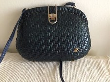 Borsa donna vintage, originale anni 60 in rattan blu notte.
