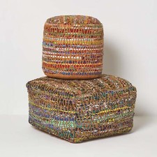 Pouf Multicolore Chindi Design Riempito di Fagioli Grande Circolare 
