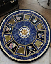 Tavolino da caffè intarsiato in marmo nero, pietre semipreziose, fatto a mano Pietra Dura