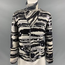 MISSONI Taglia 6 Abito Top In Seta Nera Grigia Con Paillettes A Collo Alto