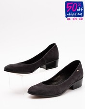 RRP€320 CAMERLENGO tacco in pelle scamosciata US7 UK4 EU37 quadrato Made in Italy