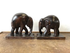 Coppia Di Elefanti Africa Statuine Vintage In Legno