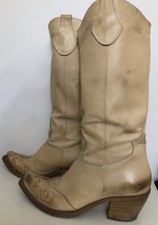 stivali TEXANO BEIGE n 40 VERA PELLE donna VITELLO morbidissimi MADE IN ITALY