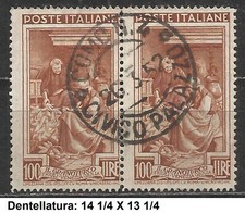 Italia al lavoro 100 lire DB 14 1/4x13 1/4 coppia COMO 4 CIVICO PALAZZO 26-3-52