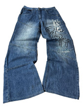 Jeans blu gamba larga stampa