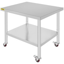 VEVOR Tavolo in Acciaio Inox di Lavoro Cucina Commerciale con Ruote 90x76x82cm