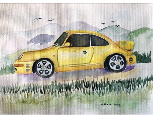 Quadro giallo porsche carrera - quadro,