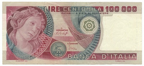 100000 lire banca - banca, d'italia