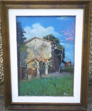 ALDO FASTAME - CASA IN CAMPAGNA E ALBERI IN FIORE - VECCHIO QUADRO DIPINTO OLIO