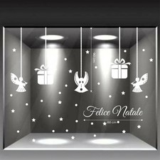 vetrofanie buon natale wall sticker adesivo vetrine negozio pacchi angeli a0835