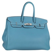 Borsa a mano HERMES Birkin 35 in pelle blu argento originale 135821M
