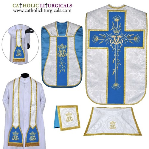 Paramento casula mariana blu