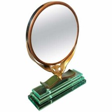 Specchio da tavolo italiano Mid-Century moderno rame e vetro Nilo verde, 1940 circa