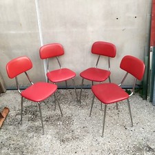 LOTTO 4 SEDIE DA CUCINA ANNI 50 / 60 SKAI ROSSO E STRUTTURA IN ACCIAIO CROMATO