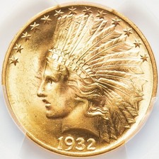 Aquila indiana oro 10 dollari 1932, PCGS MS-65! Gemma lucentezza scintillante come nuova!