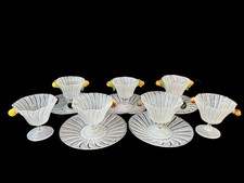 SET 5 TAZZE E PIATTINI DA DESSERT VINTAGE VETRO LATTICINO BIANCO MURANO + 2 EXTRA