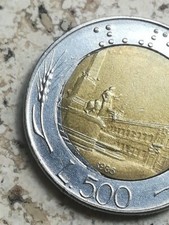 500 lire 1986 accavallamento di 1 grado (occhio di bue) sul rovescio