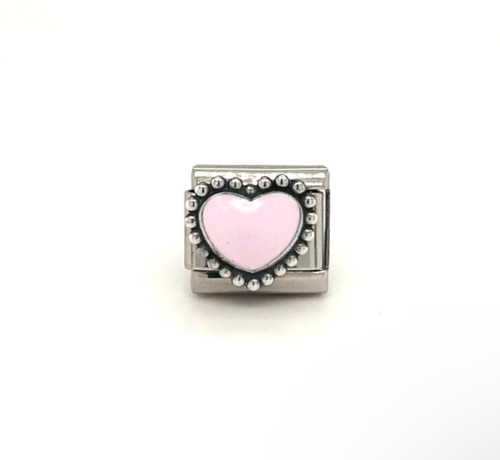 Charm cuore rosa pastello link - charm,