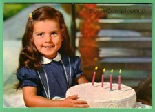 CARTOLINA AUGURALE BUON COMPLEANNO TORTA CANDELINE - VIAGGIATA ANNI 60/70