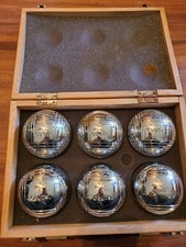 Vintage OBUT Bocce Ball Boules Petanque set di 6 bocce cromate con custodia in legno
